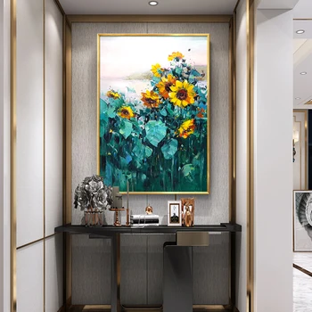 Čisto ročno poslikano platno oljna slika dekoracijo slikarstvo povzetek sončnično visi slikarstvo dekor na steni cvetje brez okvirja