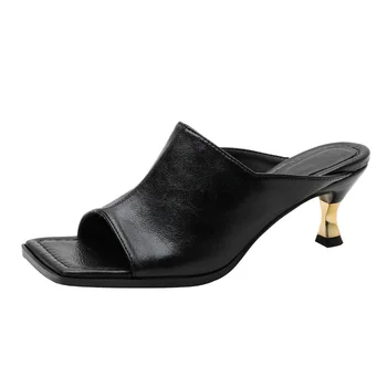 Ženske sandali Poletje nove ženske čevlje Kvadratni vodja open toe visoke pete sandala ženske Plus Velikost Roman sandali ladie natikači Black