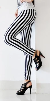 Ženske Seksi Dama Moda Suh Elegancija Poglej Navpično Dokolenke Črno in Belo Spandex Zebra Trak Hlače Lepe Nove 2020 na Debelo