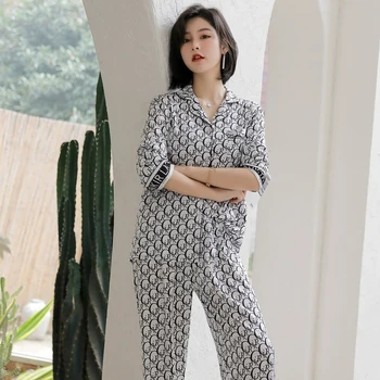 Ženske Svile Pajama Določa Saten Pyjama Sleepwear Dolgi Rokavi Velikosti Moda Pižamo za Dekle More Obleko Domov Nov Slog 2020