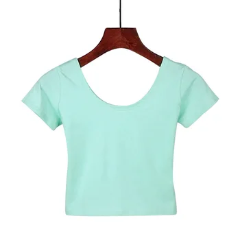 Ženske visoke kakovosti seksi U-vratu crop tops dekleta kratkimi rokavi ženske modni vroče prodajo priljubljenih t-shirt vrhovi vroče prodaje