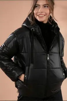 Ženski Plašč 2020 Zimske Ženske Moda Za Jakno Priložnostne Svoboden Hooded Elegantno Ovratnik Zipp Narejen v Turkeyer Žep Bombaž Plašč