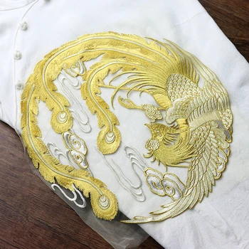 1 KOS Velik Krog Zlati Phoenix Vezene Obliž Sew Na Oblačilo Appliques Obliži za Oblačila Cheongsam Poročno Obleko Pribor
