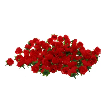 100 x Umetne Rože Glavo Vrtnice Deco Rozetaje DIY svate Krst RDEČA