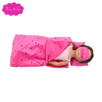 18 inch Dekleta lutka posteljnina magenta odeja vijolično blazino Ameriški novorojenčka green patch Otroške igrače fit 43 cm lutke otroka c292