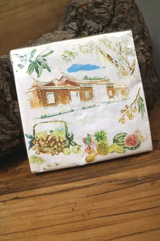 20 letnik tabela napkin papir srčkan handkerchief brisačo tkiva natisnjeni drevo sadje hiša decoupage poroko partydecor serviete