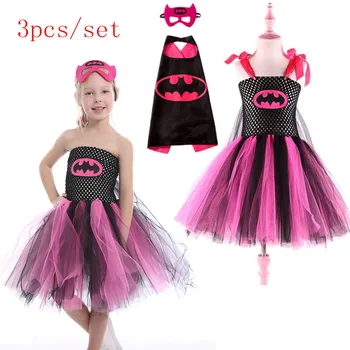 2019 novo Srčkan Junak Super Tutu Kostum Hot Pink Batgirl Dekleta Tutu Obleko Pustni za Cosplay Stranke Halloween kostumi nastavite dekle