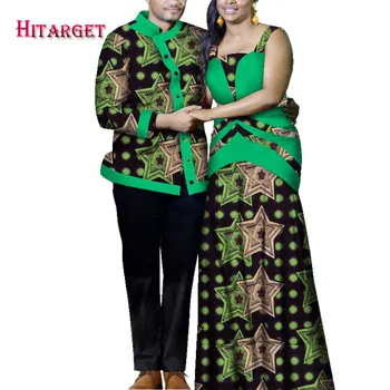 2020 Afriška Oblačila za Par Dashiki Elegantno Lassel Seksi Dama Stranka Obleko in Vrh Moške Srajce Bombaž Afriška Oblačila WYQ356