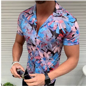 2020 Novih Moških Cvetlični Majica Kratek Rokav Športna Majica Fashion Rose Cvet Natisnjeni V vratu Ovratnik Slim Fit Majica Za Moške Clothin
