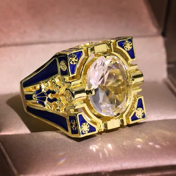 2020 slog S925 emajl modra trak z intarzijami čar ženske, nakit, darilo Retro 18K Zlato Moške Pretirana Naravne crystal Ring
