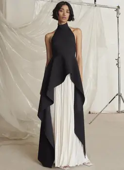 2020 Ženske Seksi Oblikovalec Črno Bel Povodcem Povoj Obleko Dveh Kosov Set Šifon Dolgo Elegantno Zvečer Maxi Stranka Obleko Vestido