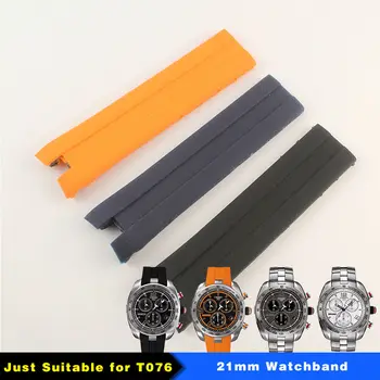 21 mm (Buckle20mm) Črna Modra Oranžna Silikonske gume Trak T076417 Watch band za T076 človek
