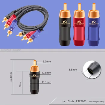 2Pcs/1Pair Nov prihod pozlačeni RCA Priključek RCA moški plug adapter Video/Avdio Žico Priključek za Podporo 6mm Kabel blue&rdeča