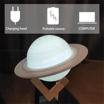3D Tiskanje Saturn Lučka USB za Polnjenje Prostora Luna Lučka Noč Luč za Spalnico, Mizo Dekoracijo Božič, Rojstni dan, Darila Dropship
