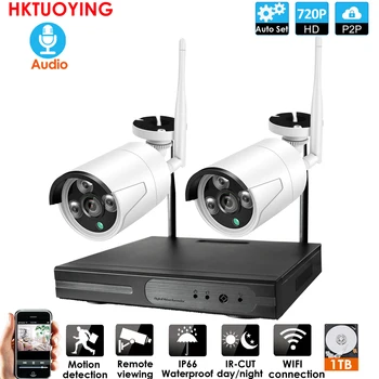 4CH CCTV Sistema Brezžičnega 720P NVR 2PCS 1.0 MP IR Zunanja notranja P2P Wifi IP CCTV Varnostne Kamere Sistem Nadzora Kit