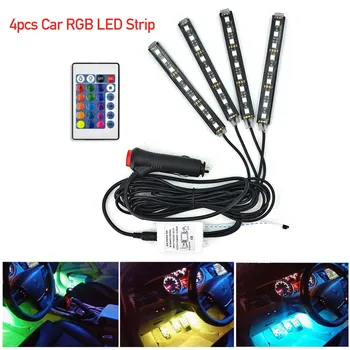4pcs 12V LED Trak Svetlobe Avto Notranje RGB DRL vžigalnik Glasbe IR APP Nadzor Auto Dekorativni Prilagodljiva Osvetlitev Lučka