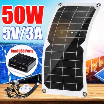 50 W Sončne celice, 2 USB 12V/5V Prilagodljiv Solarni Polnilec Za Avto RV Čoln Polnilnik Nepremočljiva