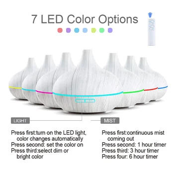 550ml Daljinski upravljalnik Ultrazvočno Električni Vlažilnik Zraka Aroma Olja Difuzor Belega Lesa Zrn 7 barvah LED svetil za dom
