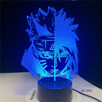 7 Spreminjanje Barv Led 3D Uchiha Sasuke Modeliranje namizne Svetilke Anime Doma Dekor luç Otroci Spanja Naruto Noč Lahka 3D-2891