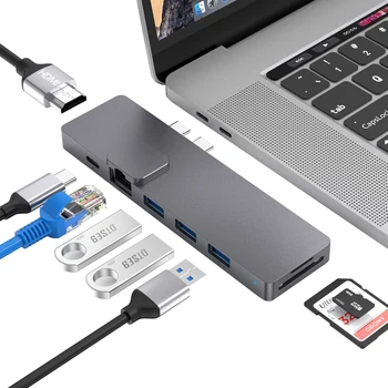 8 v 1 Tip C Hub kartica z Strele 3 4K HD 3 USB 3.0 Vrata SD TF Card Reader 5-in-1 USB-C SREDIŠČE Za MacBook Pro 2019 2018