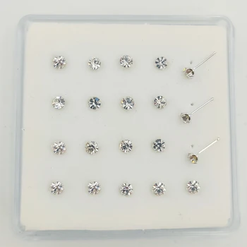 925 Sterling srebro nos Pin Upogljivi 3 mm jasno, kristalno Fishtail L Oblikovan Nos, preboji nakit 20pcs/paket