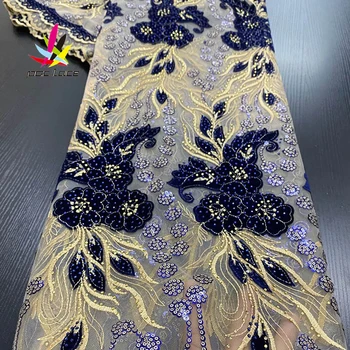 Afriška velika sequins Čipke Tkanine 2020 Visoke Kakovosti Čipke francoski Neto Vezenje Royal Blue Velvet Tkanine Za Nigerijski Stranka Obleko