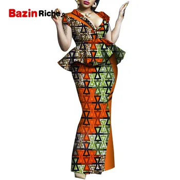 Afriške Dashiki Ženske Tradicionalna Oblačila Bazin Tiskanja Plus Velikost Oblačila Afriške Obleke za Ženske, ki bo Ustrezala 2 Kosa Krilo Nastavite WY5108