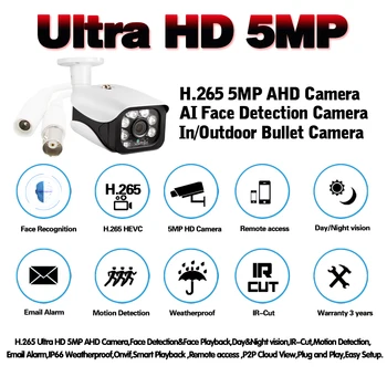 AI Zaznavanje Obraza H. 265 5MP 4MP AHD Varnostne Kamere za Video Nadzor, 6*Matrika Prostem Fotoaparat proti vremenskim vplivom Za AHD DVR Sistem