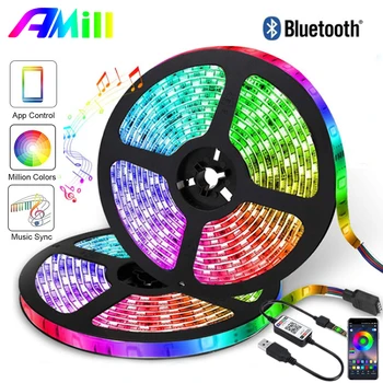 AMill Bluetooth RGB LED Trak Svetlobe SMD 5050 5M 10 M 2M 3M 4M Diod Trak je Upogljiv LED Trak Soba Luči Dekor USB 5V TV Ozadja