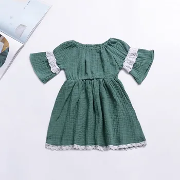 Baby Dekleta Oblačenja Poletje Priložnostne Baby Dekleta Flare Rokav Čipke Design Obleko Bombaž Otroci Sundress A26