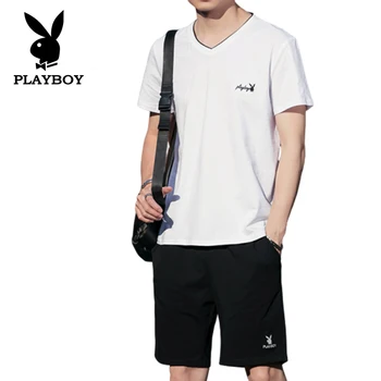 Blagovna znamka Playboy Moda za Mlade Slim Poletje Bombaž Dihanje Udobno Majica T-shirt Športne Hlače Šport Obleko Oblačila