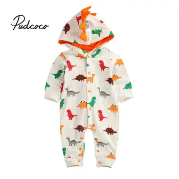 Blagovne znamke baby boy, girl obleke baby romper pozimi pudcoco kostum hooded jumpsuit Risanke 3D Dinozaver 0-24M Risanka Padec Ladijskega prometa