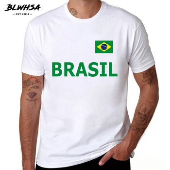 BLWHSA Brazilija Navijači Razvedriti Moški Majica s kratkimi rokavi Brazilija Zastavo&Pisma natisnjena Bombaža, Kratek Rokav Poletje T Srajce za Moške