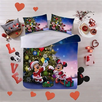 Božično Darilo Mickey Minnie Posteljnina Nabor Rjuhe Kritje Prevleke Domačega Tekstilnega Odrasle Otroke Darilo Kraljica King Size Postelja Set