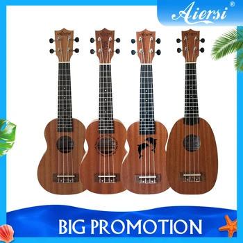Celoten Paket Aiersi 21 Palčni Sopran Smreka Mahagoni ukulele Z Gecko Delfinov, Ananas Design Ukelele Kitara W Vrečko Sprejemnik Capo