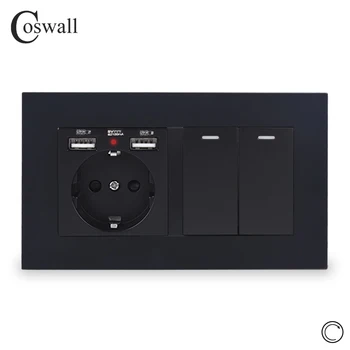COSWALL EU, Rusija Španija Vtičnico Z 2 USB Charge Vrat + 2 Banda Reset Trenutni Stik Pritisni Gumb Stikala za Luč PC Plošča