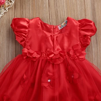 Cvet Novorojenega Dojenčka Baby Dekleta Rdečo Obleko Til Princesa Baby Stranka Rojstni Dan, Poroka Obleke Za Dekleta Božič Otroška Oblačila