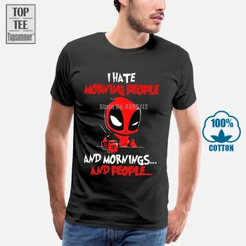 Deadpool Sovražim Zjutraj Ljudje Chirtsmas Darilo Black Moške Bombaž S 4Xl Majica s kratkimi rokavi