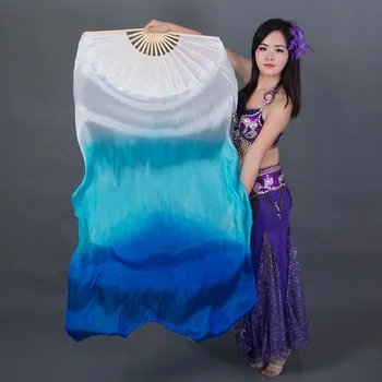 Debelo barvana naravna svila fan veils za ples trebuh 180 cm dolge svilene ventilator za plesalka uspešnosti tančico fan par