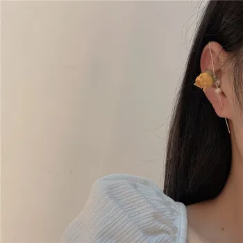 Design sladkovodnih biserov cvet piercing uhani retro uhan ženski Uho Igle Zaviti Gosenicah Kavljem Uhani za Ženske