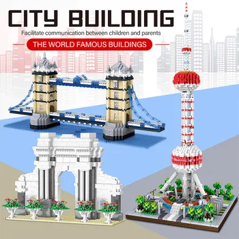 Diamond Mini Opeke Svetovno Znanih Arhitektura Oriental Pearl Stolp Twin Mostov 3D Model Gradnike, Igrače za Otroke