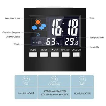 Digitalni Prikaz Termometer Vlažnost Ura LCD Alarm, Koledar, Vreme, Multifunkcijski Zaslon Analogno-Digitalna Ura