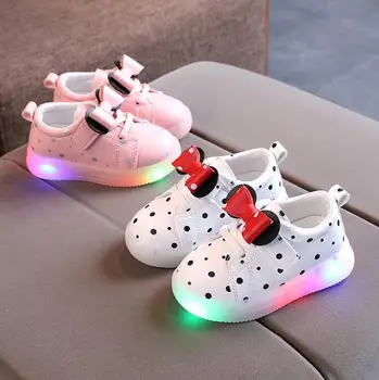 Disney Otroci LED Svetlobna Čevlji Minnie Mouse Otrok Superge za Dekleta Light Up Trenerji športni otroški Čevlji 1 2 3 4 5 6 Y