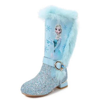 Disney Pozimi Krzno Dekleta Elsa Sneg Škornji Bleščice Otroci Princesa Obleko Škorenj, Usnje Plišastih Topli Mode Stranka Boot