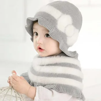 Doit 8 mesecev do 3 Let otroci Beanie bowknot otrok dečke, Pletene kape zimske 2 kos prugasta baby dekleta pozimi klobuk in šal
