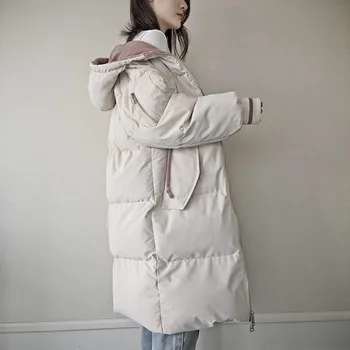 Dol Padded Jakna Ženske Zimske 2020 Novo korejska Različica Priložnostne Svoboden Mid-Dolžina Zgosti Hooded Barva Oblazinjena Plašč
