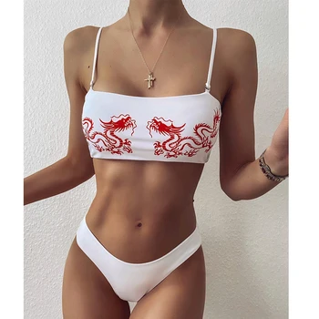 Dragon tiskanja seksi bikini 2020 mujer Bandeau niz kopalke ženska Seksi bele kopalke ženske, Šport plaži kopalcev kopalke