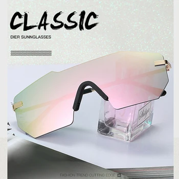 Dropshipping sončna Očala Edinstveno Rimless Zrcali Oblikovalec blagovne Znamke sončna Očala Za Ženske/Moške Spolne Big enem Kosu Objektiv sončna Očala