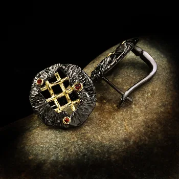 Edinstveno črno zlato geometrijske votlih uhani ruby križ skladu uhani stranka stranka nakit uhani dame visoke nakit uhani