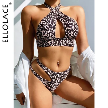 Ellolace Leopard Seksi Kopalke Bikini Kopalke Ženske 2021 Povodcem Mikro Bikini Votlih Iz Kopalne Obleke, Kopalke 2 Kos Ženski